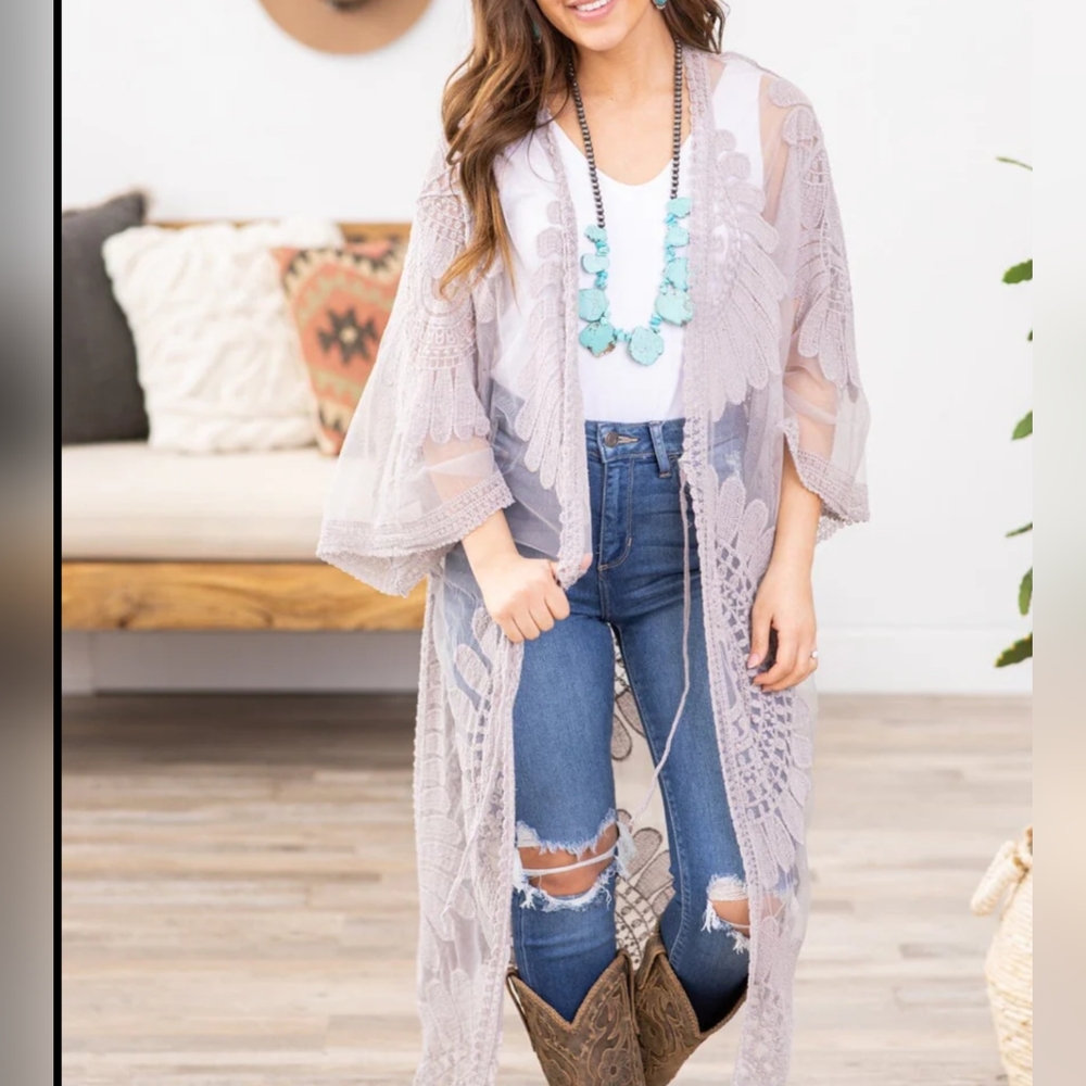 Boho Lace Sheer Duster by Haptics Large NWOT